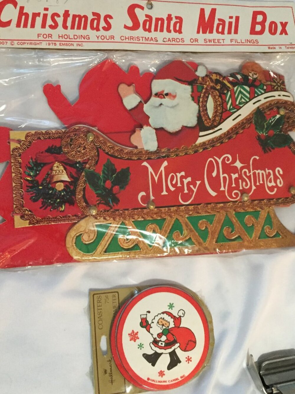 Vintage 70's Santa’s Mail Box Cardboard Card/Sweets Holder & Hallmark Coasters